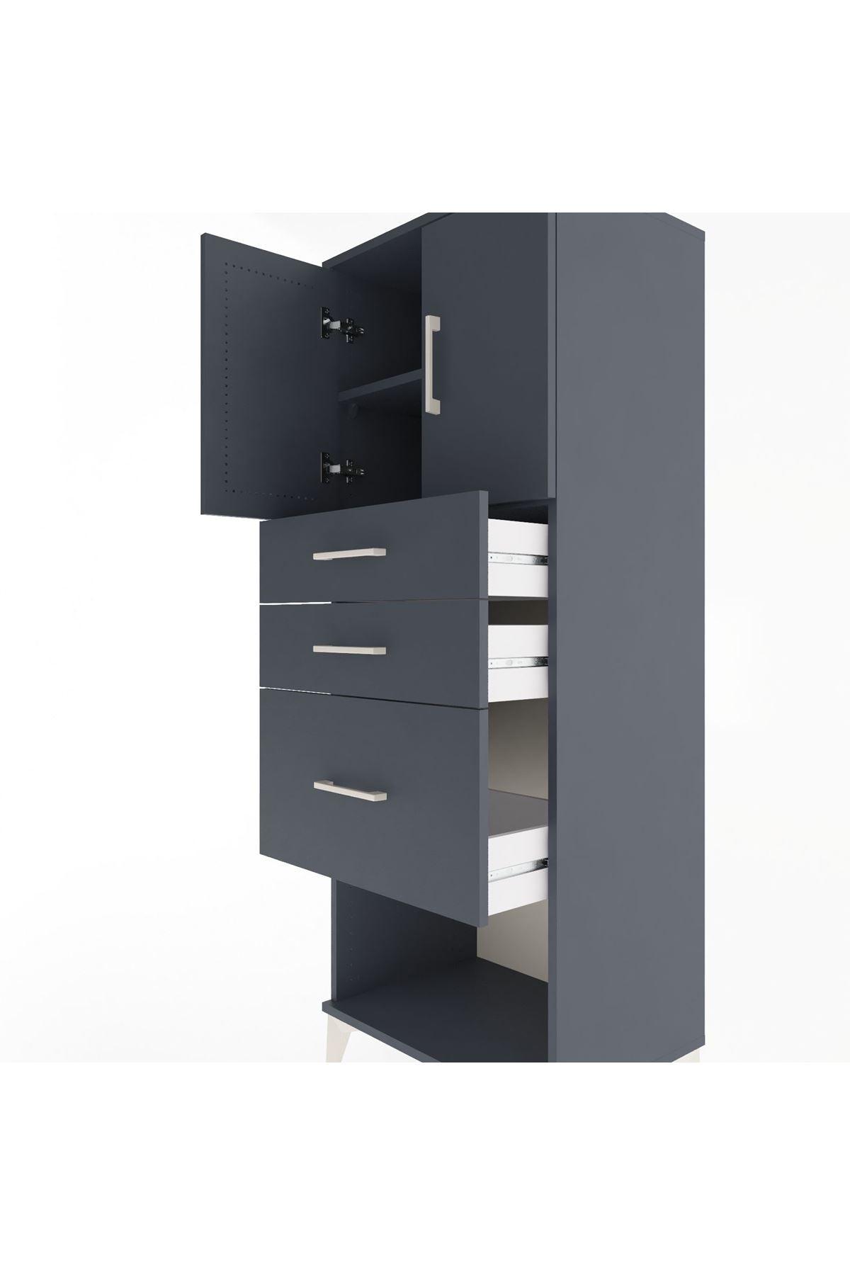 Hyperion Dolap 2 Raflı 3 Çekmeceli 2 Kapaklı 60x44x163 Antrasit-Antrasit