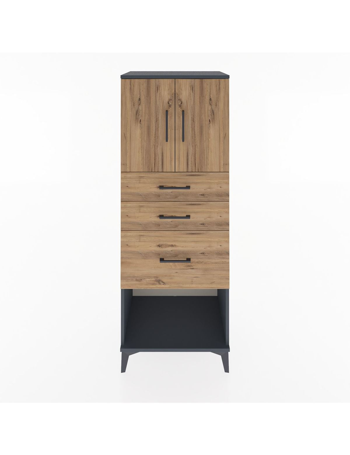 Hyperion Dolap 2 Raflı 3 Çekmeceli 2 Kapaklı 60x44x163 Antrasit-Çam