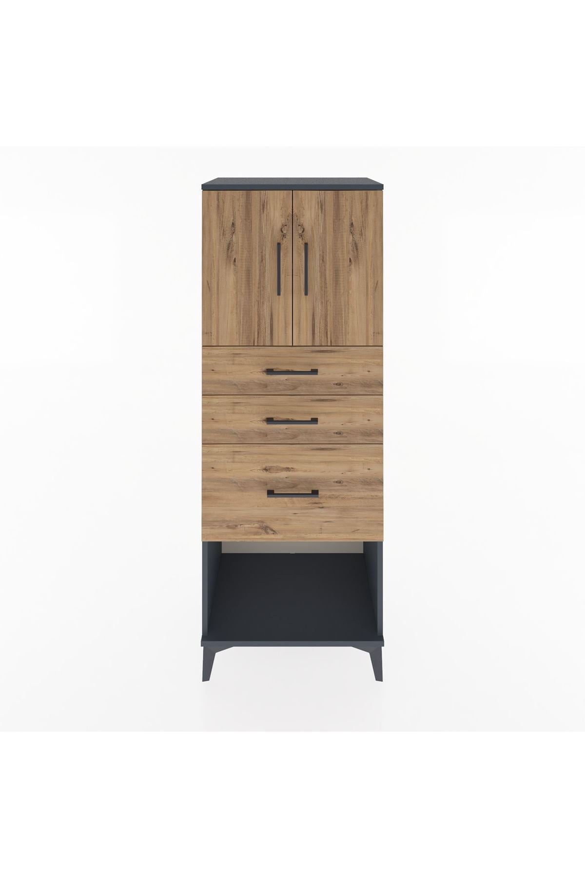 Hyperion Dolap 2 Raflı 3 Çekmeceli 2 Kapaklı 60x44x163 Antrasit-Çam