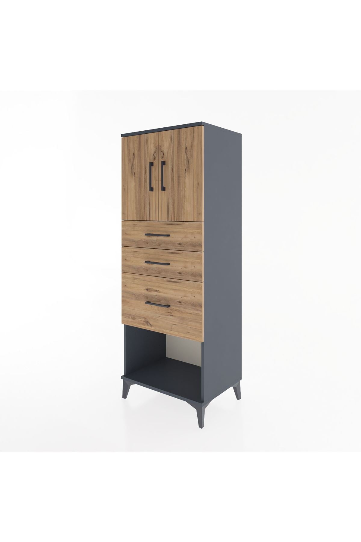 Hyperion Dolap 2 Raflı 3 Çekmeceli 2 Kapaklı 60x44x163 Antrasit-Çam