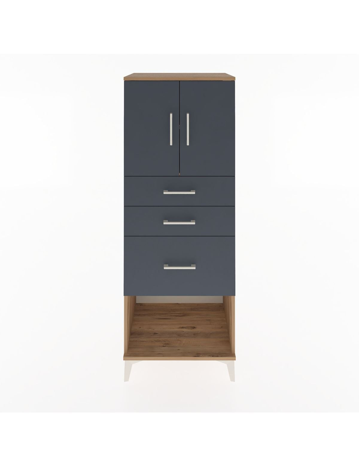 Hyperion Dolap 2 Raflı 3 Çekmeceli 2 Kapaklı 60x44x163 Çam-Antrasit