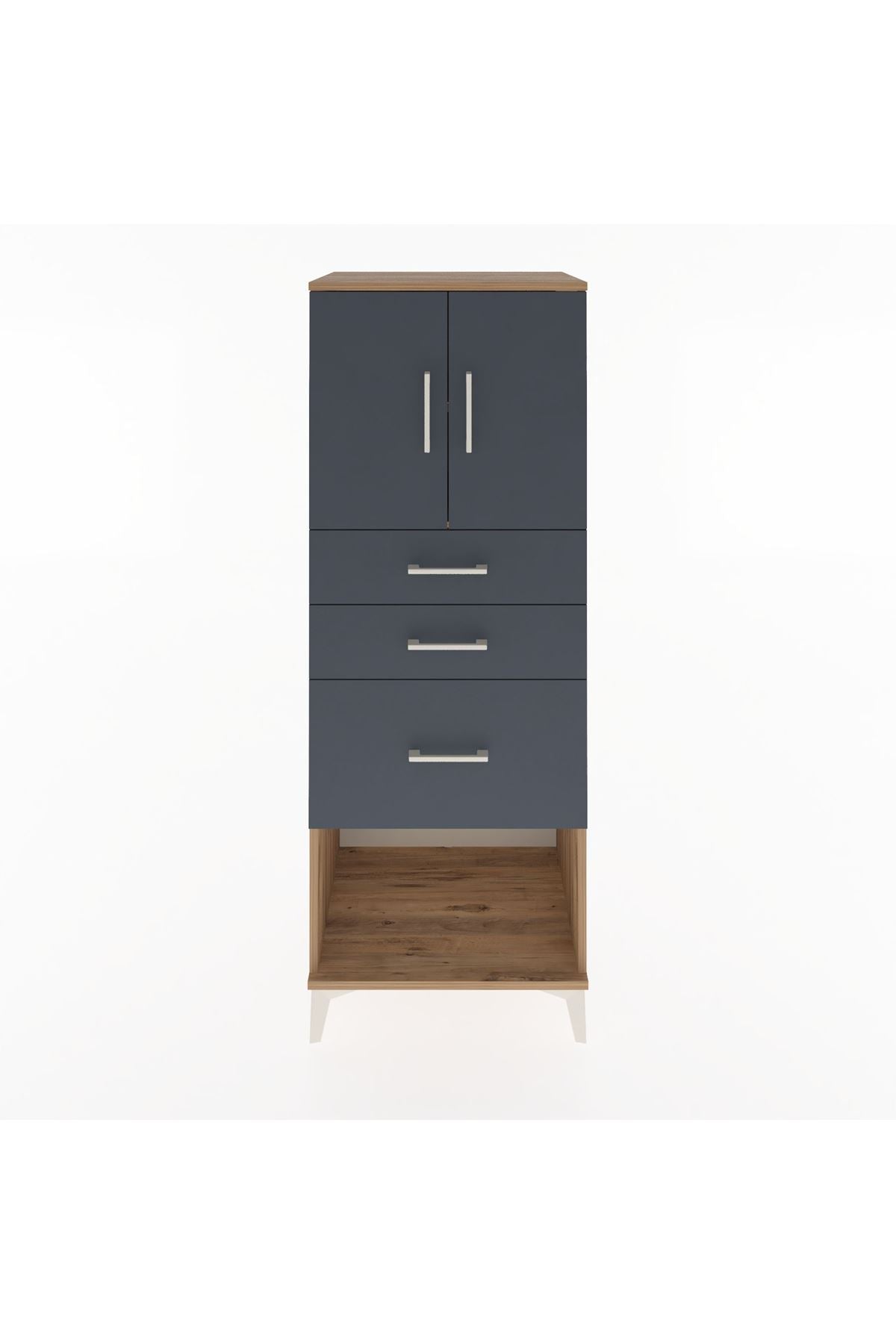 Hyperion Dolap 2 Raflı 3 Çekmeceli 2 Kapaklı 60x44x163 Çam-Antrasit