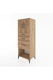 Hyperion Dolap 2 Raflı 3 Çekmeceli 2 Kapaklı 60x44x163 Çam-Çam