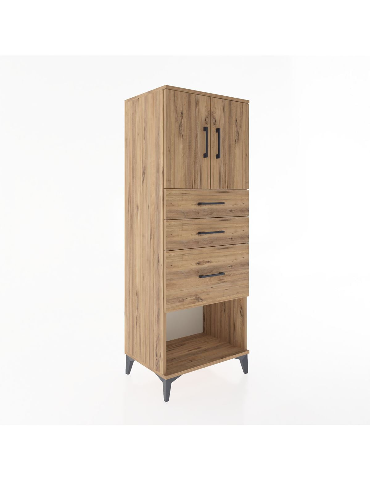 Hyperion Dolap 2 Raflı 3 Çekmeceli 2 Kapaklı 60x44x163 Çam-Çam