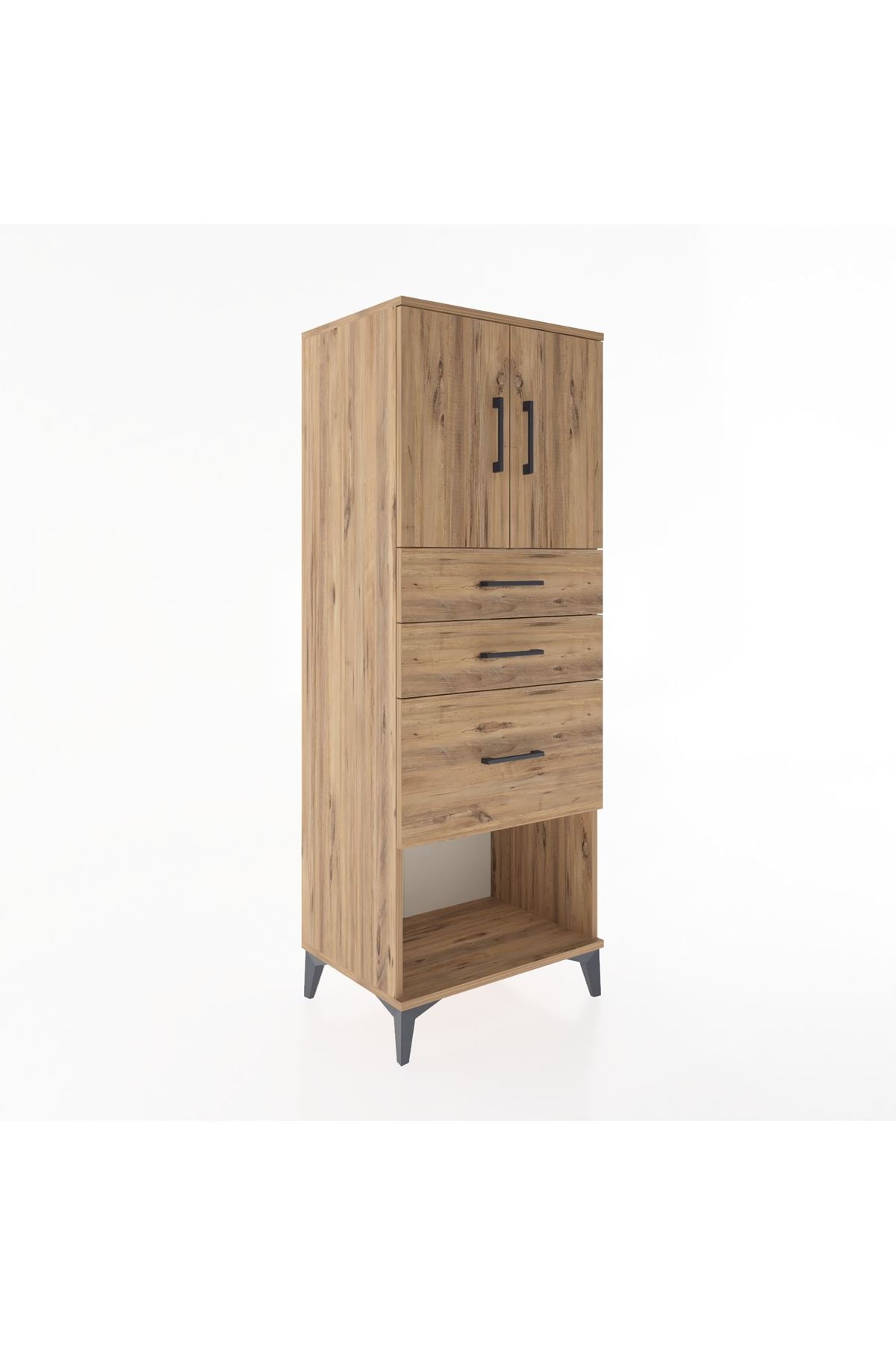 Hyperion Dolap 2 Raflı 3 Çekmeceli 2 Kapaklı 60x44x163 Çam-Çam