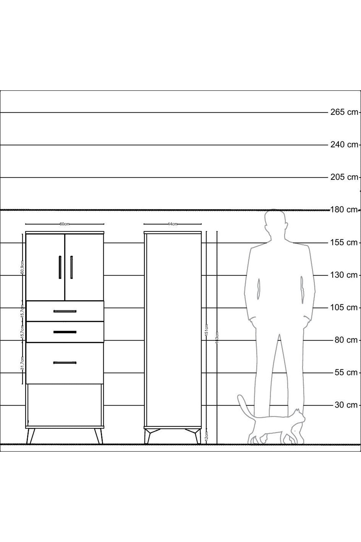 Hyperion Dolap 2 Raflı 3 Çekmeceli 2 Kapaklı 60x44x163 Çam-Çam