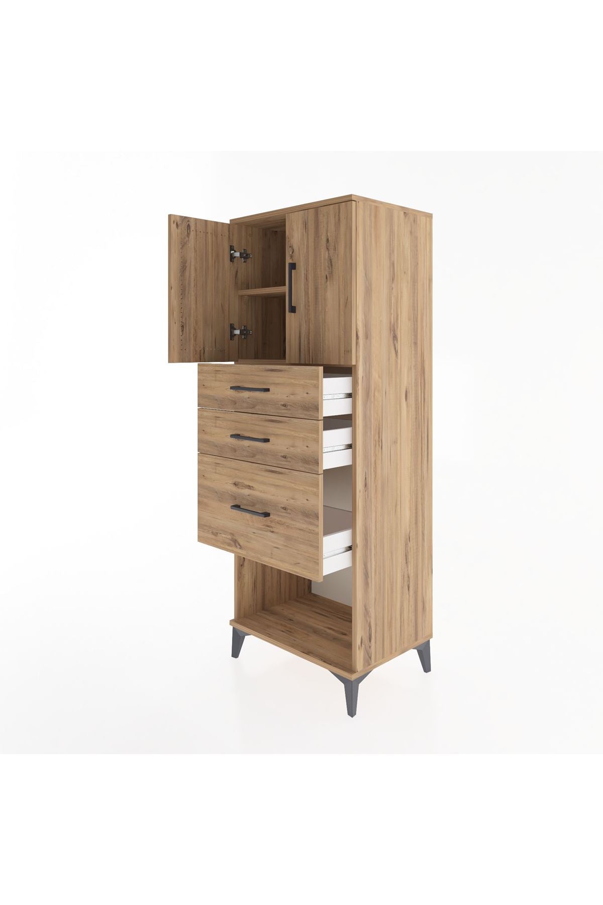 Hyperion Dolap 2 Raflı 3 Çekmeceli 2 Kapaklı 60x44x163 Çam-Çam