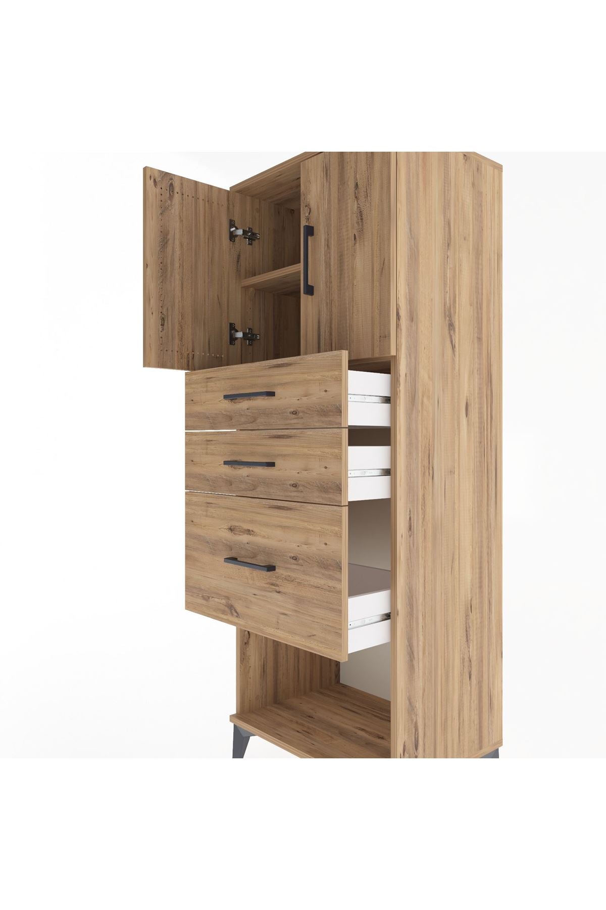 Hyperion Dolap 2 Raflı 3 Çekmeceli 2 Kapaklı 60x44x163 Çam-Çam