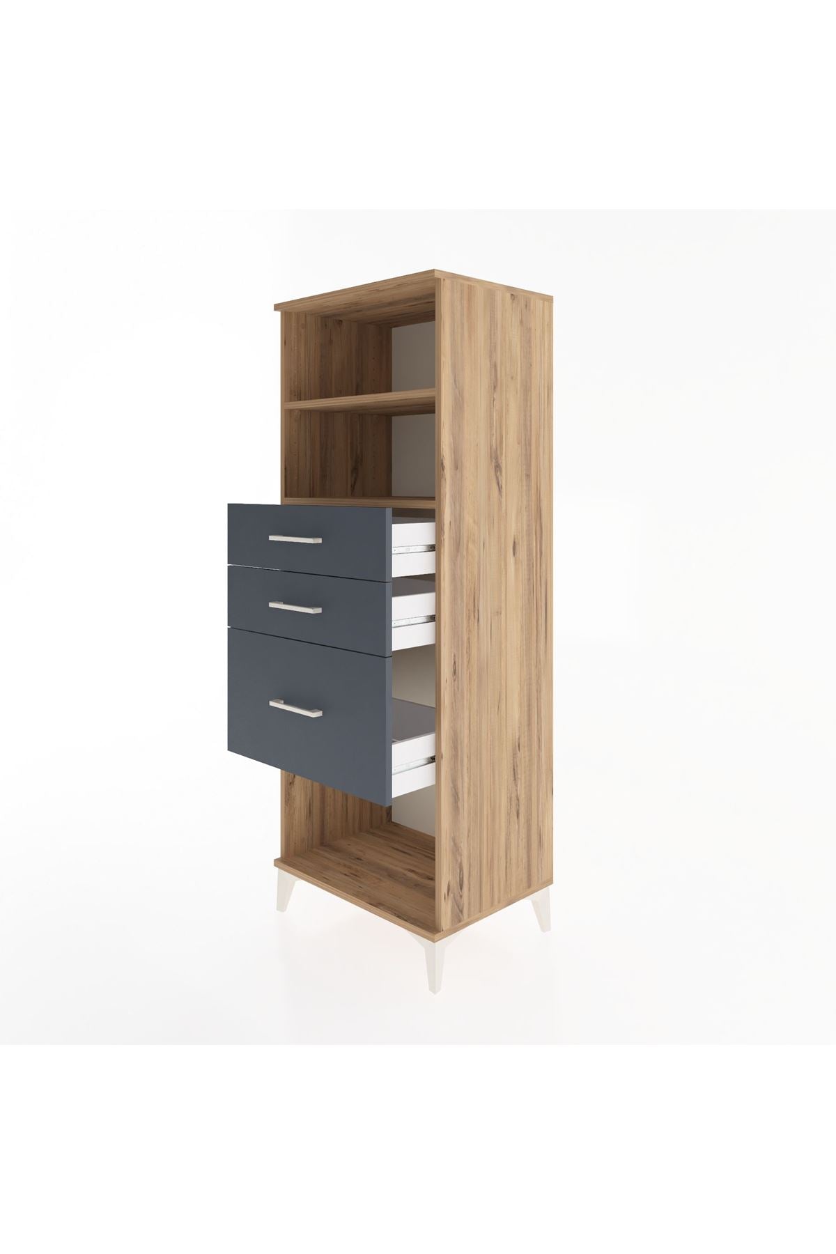 Hyperion Dolap 2 Raflı 3 Çekmeceli 60x44x163 Çam-Antrasit