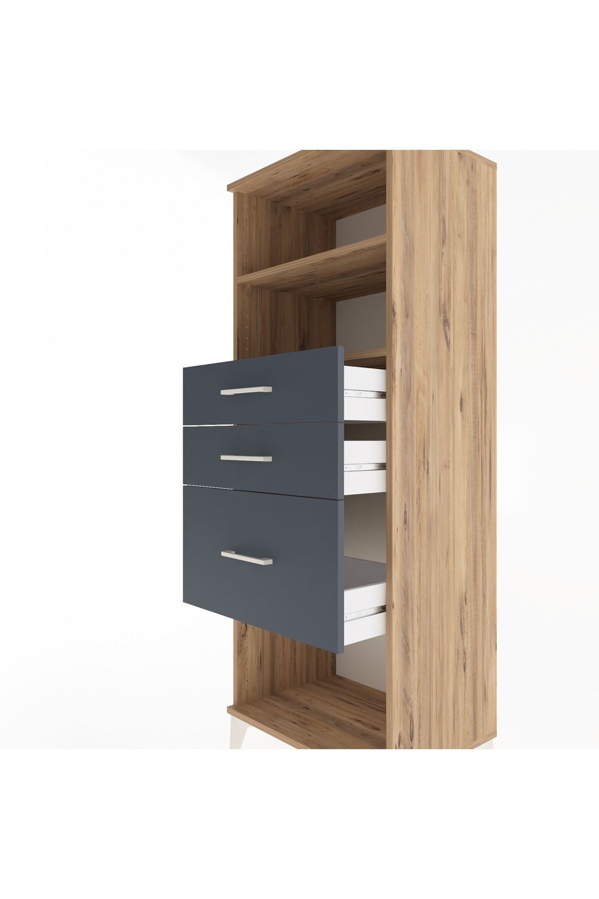 Hyperion Dolap 2 Raflı 3 Çekmeceli 60x44x163 Çam-Antrasit