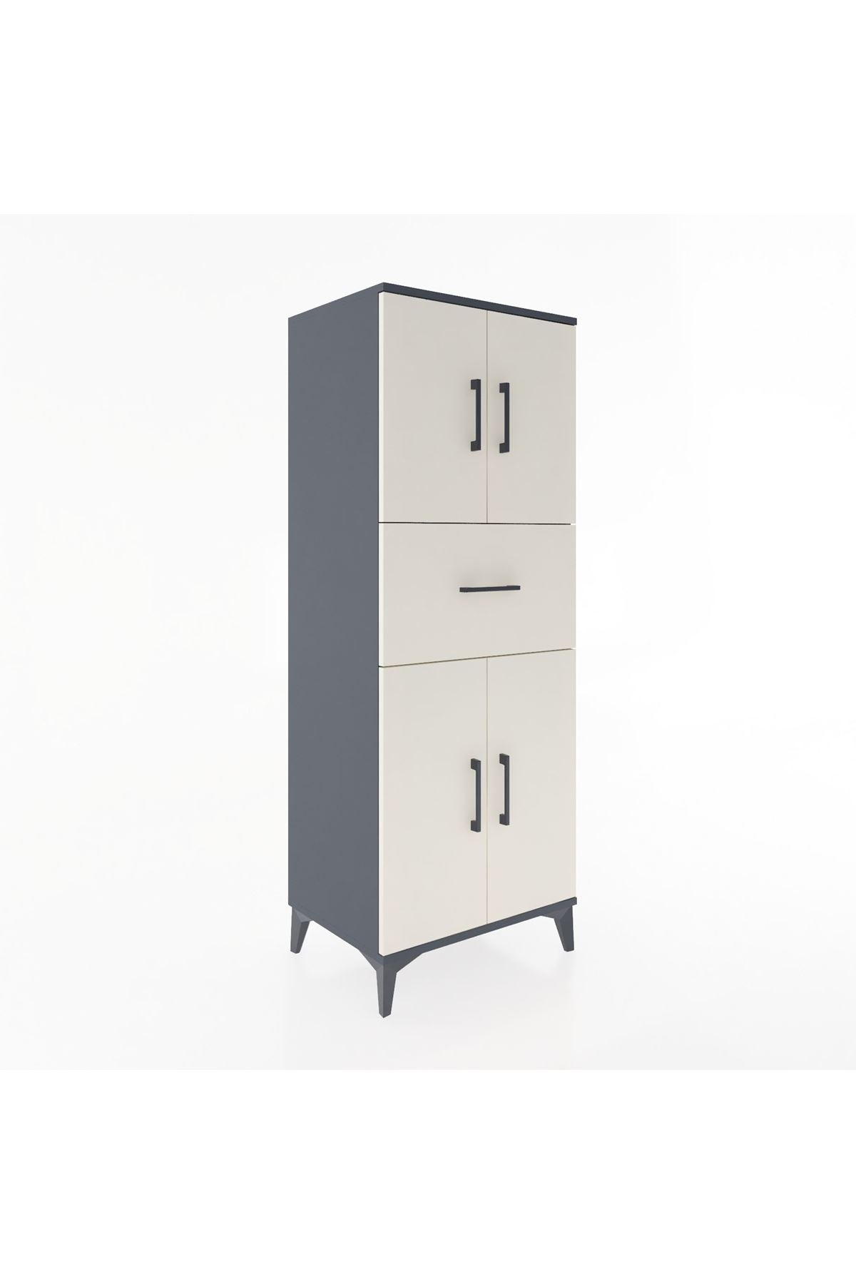 Hyperion Dolap 3 Raflı Tek Çekmeceli 4 Kapaklı 60x44x163 Antrasit-Aytaşı