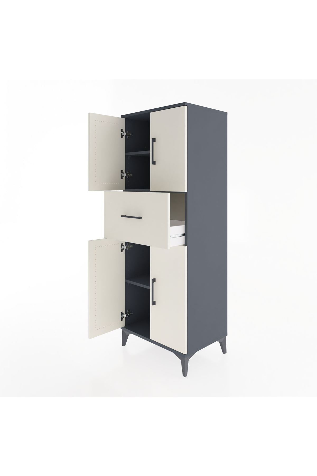 Hyperion Dolap 3 Raflı Tek Çekmeceli 4 Kapaklı 60x44x163 Antrasit-Aytaşı