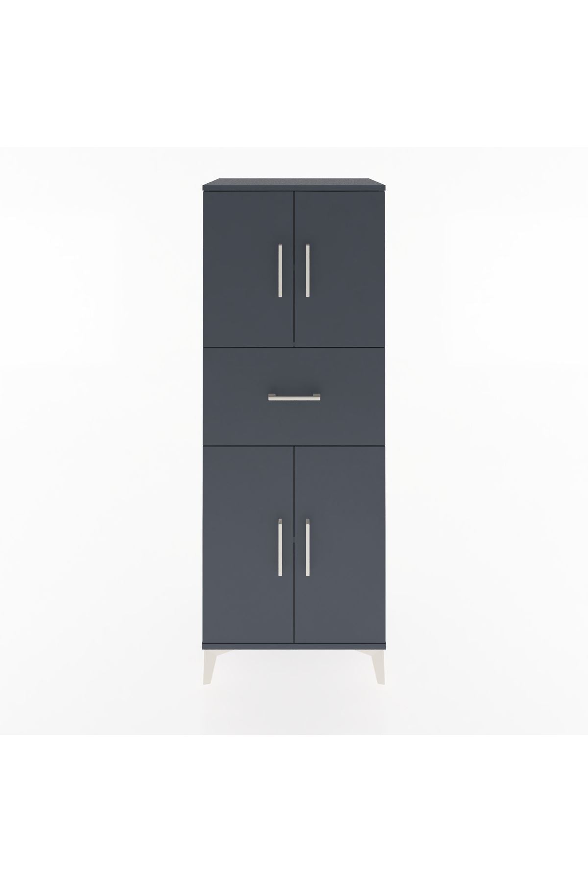 Hyperion Dolap 3 Raflı Tek Çekmeceli 4 Kapaklı 60x44x163 Antrasit-Antrasit