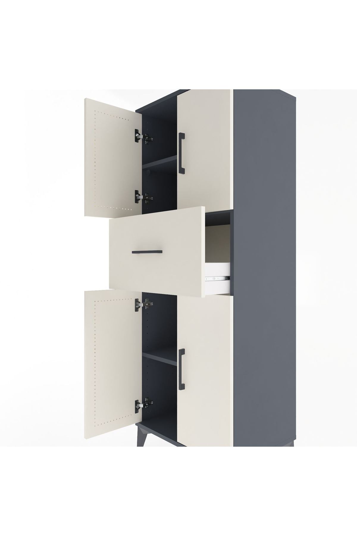 Hyperion Dolap 3 Raflı Tek Çekmeceli 4 Kapaklı 60x44x163 Antrasit-Aytaşı