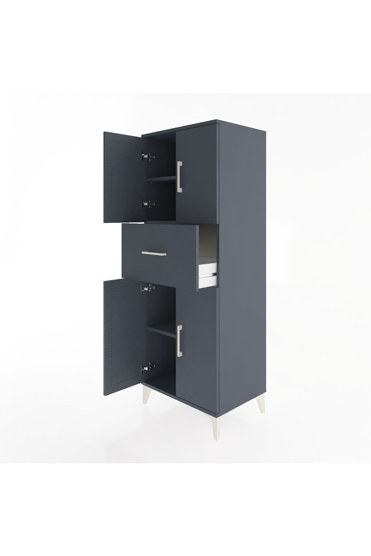 Hyperion Dolap 3 Raflı Tek Çekmeceli 4 Kapaklı 60x44x163 Antrasit-Antrasit