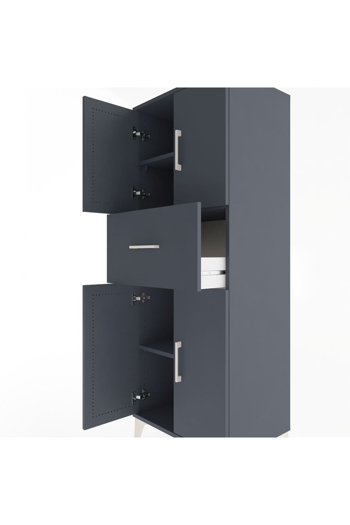 Hyperion Dolap 3 Raflı Tek Çekmeceli 4 Kapaklı 60x44x163 Antrasit-Antrasit