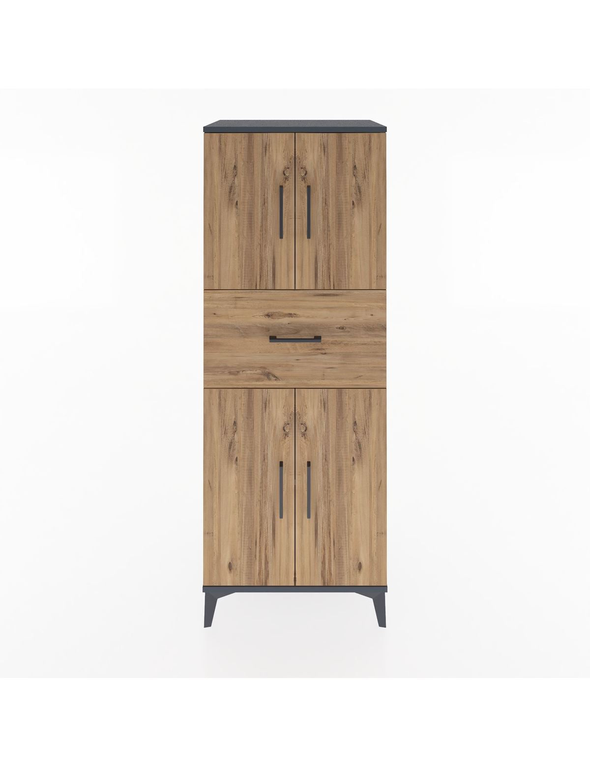 Hyperion Dolap 3 Raflı Tek Çekmeceli 4 Kapaklı 60x44x163 Antrasit-Çam