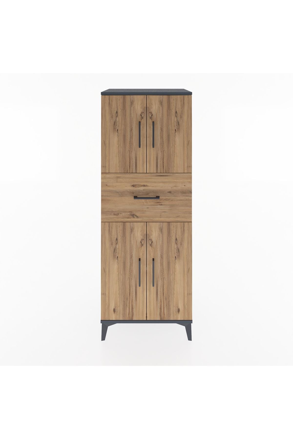 Hyperion Dolap 3 Raflı Tek Çekmeceli 4 Kapaklı 60x44x163 Antrasit-Çam