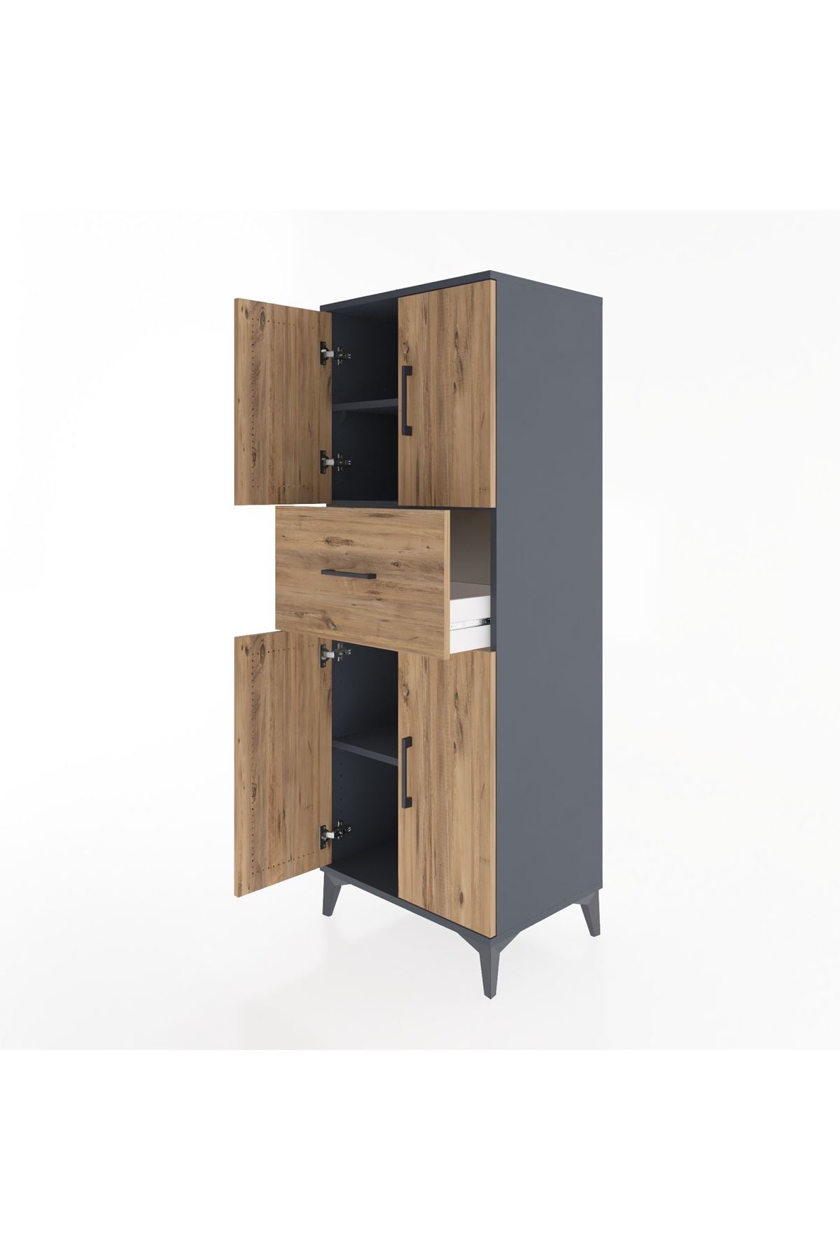 Hyperion Dolap 3 Raflı Tek Çekmeceli 4 Kapaklı 60x44x163 Antrasit-Çam