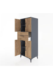 Hyperion Dolap 3 Raflı Tek Çekmeceli 4 Kapaklı 60x44x163 Antrasit-Çam