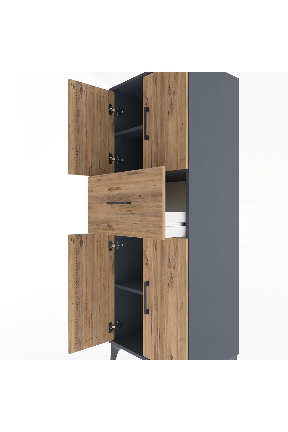 Hyperion Dolap 3 Raflı Tek Çekmeceli 4 Kapaklı 60x44x163 Antrasit-Çam
