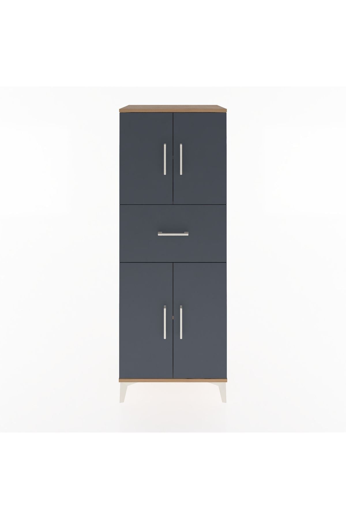 Hyperion Dolap 3 Raflı Tek Çekmeceli 4 Kapaklı 60x44x163 Çam-Antrasit