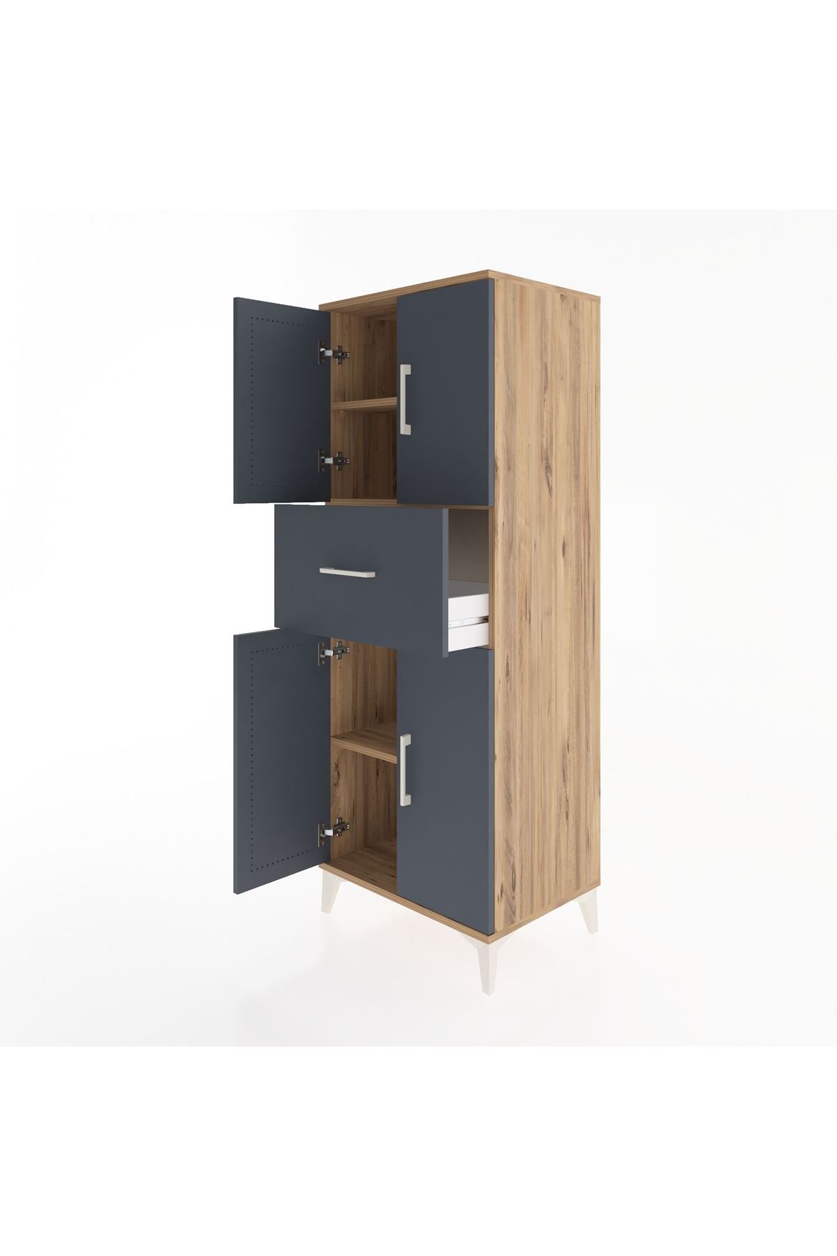 Hyperion Dolap 3 Raflı Tek Çekmeceli 4 Kapaklı 60x44x163 Çam-Antrasit