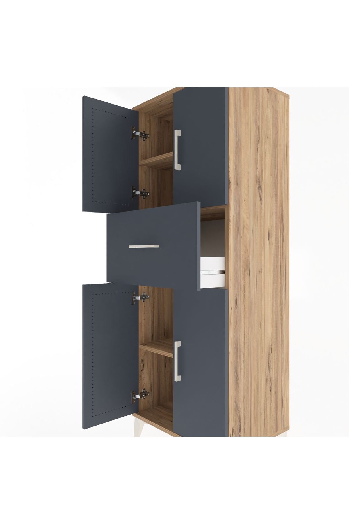 Hyperion Dolap 3 Raflı Tek Çekmeceli 4 Kapaklı 60x44x163 Çam-Antrasit