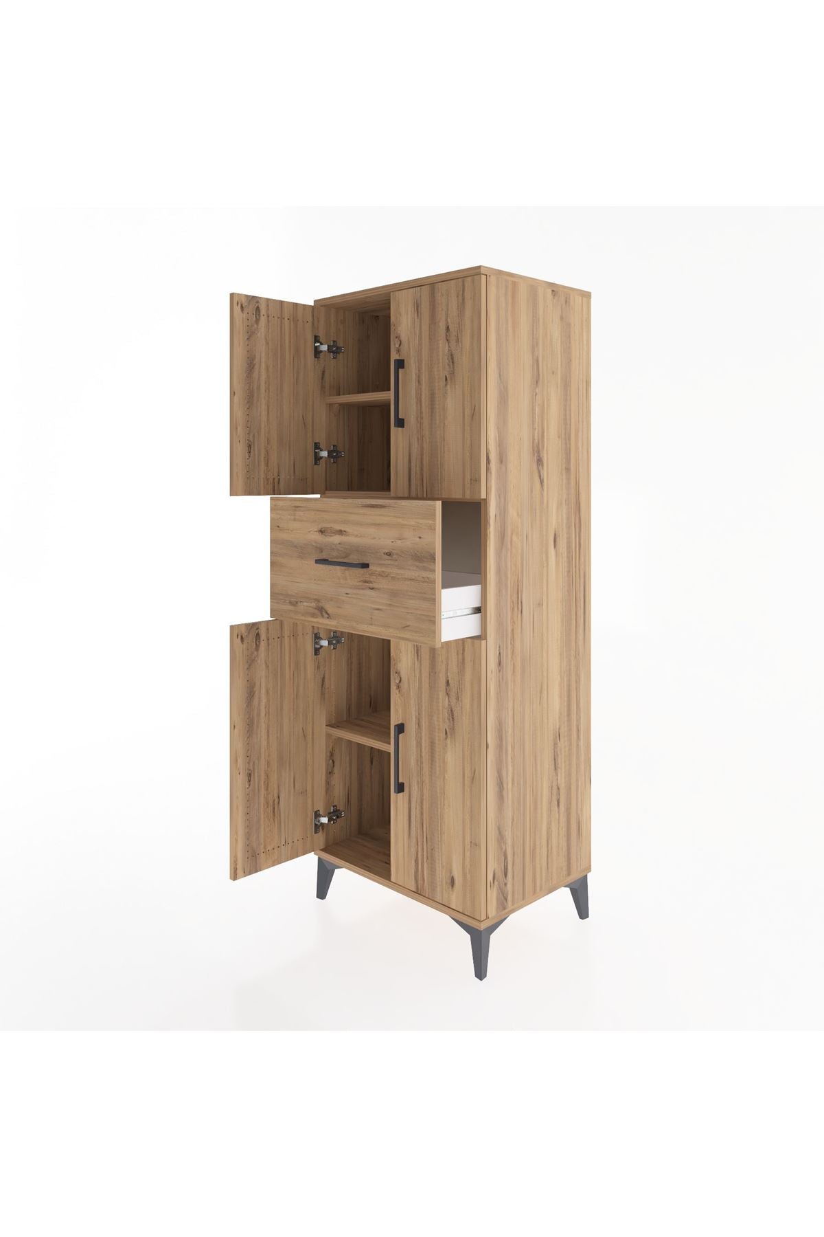 Hyperion Dolap 3 Raflı Tek Çekmeceli 4 Kapaklı 60x44x163 Çam-Çam