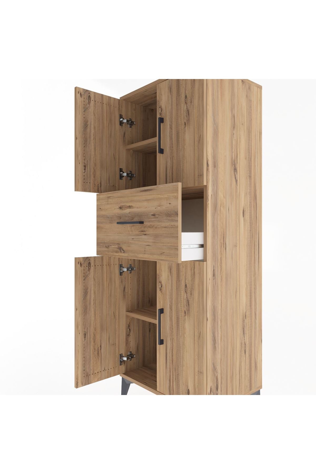 Hyperion Dolap 3 Raflı Tek Çekmeceli 4 Kapaklı 60x44x163 Çam-Çam