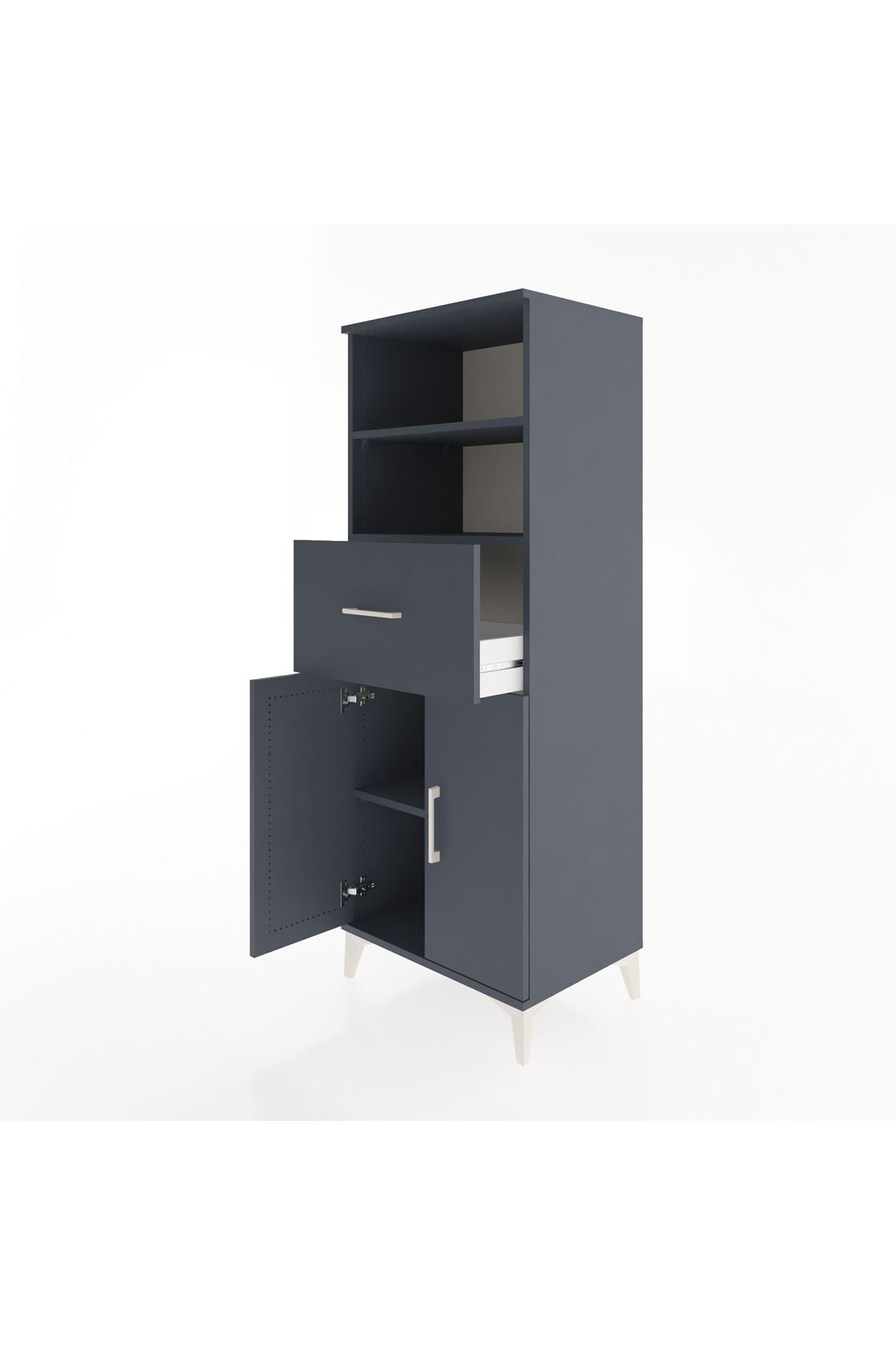 Hyperion Dolap 3 Raflı Tek Çekmeceli 2 Kapaklı 60x44x163 Antrasit-Antrasit