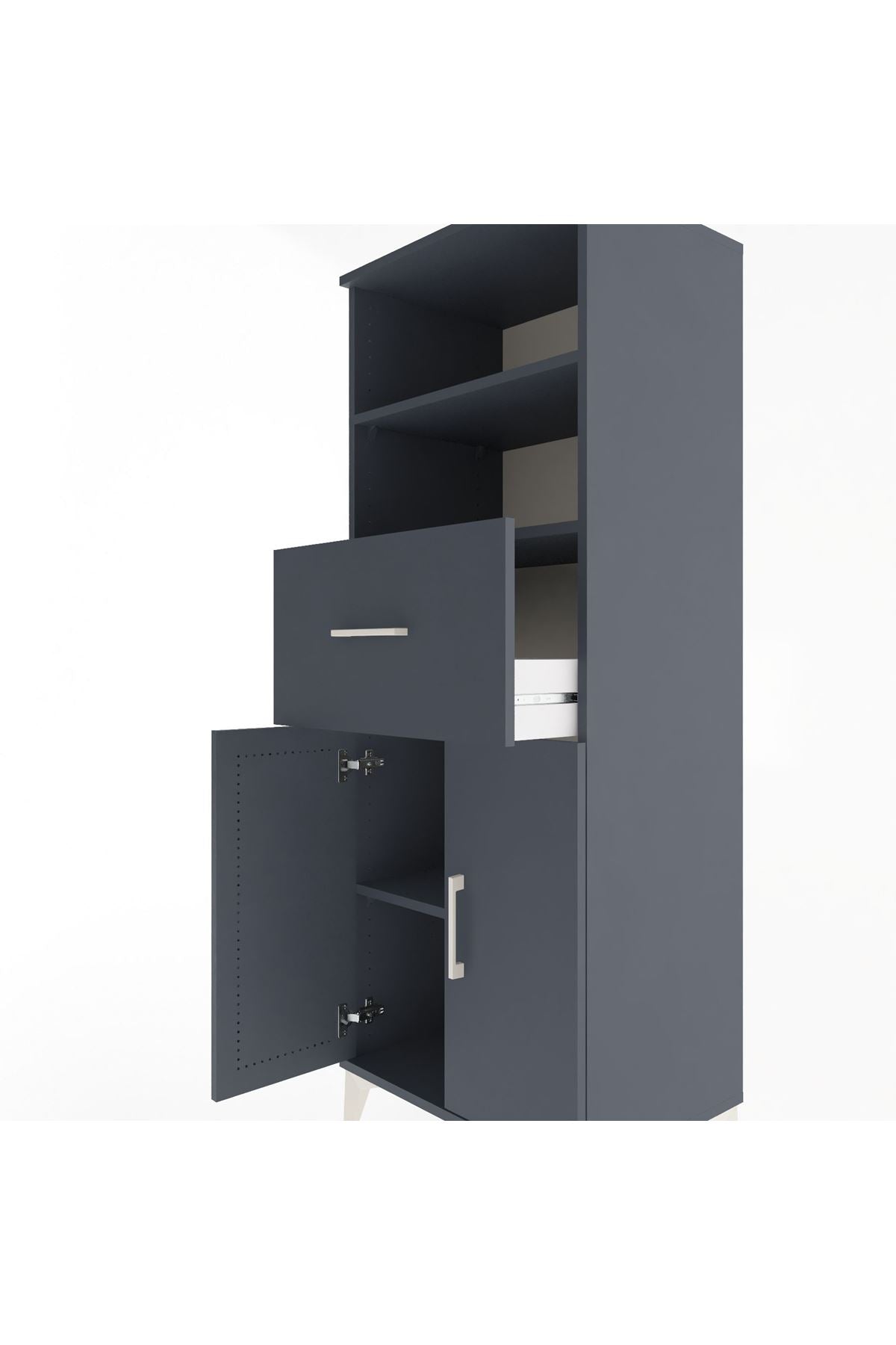 Hyperion Dolap 3 Raflı Tek Çekmeceli 2 Kapaklı 60x44x163 Antrasit-Antrasit