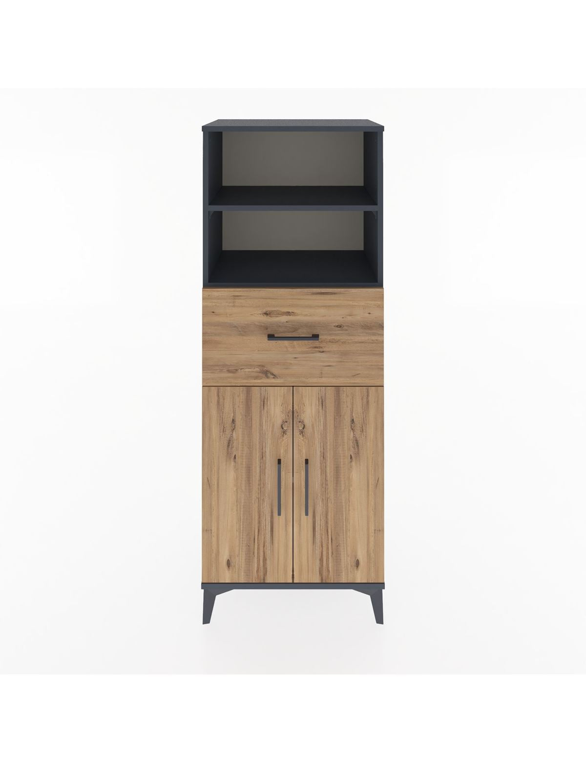 Hyperion Dolap 3 Raflı Tek Çekmeceli 2 Kapaklı 60x44x163 Antrasit-Çam