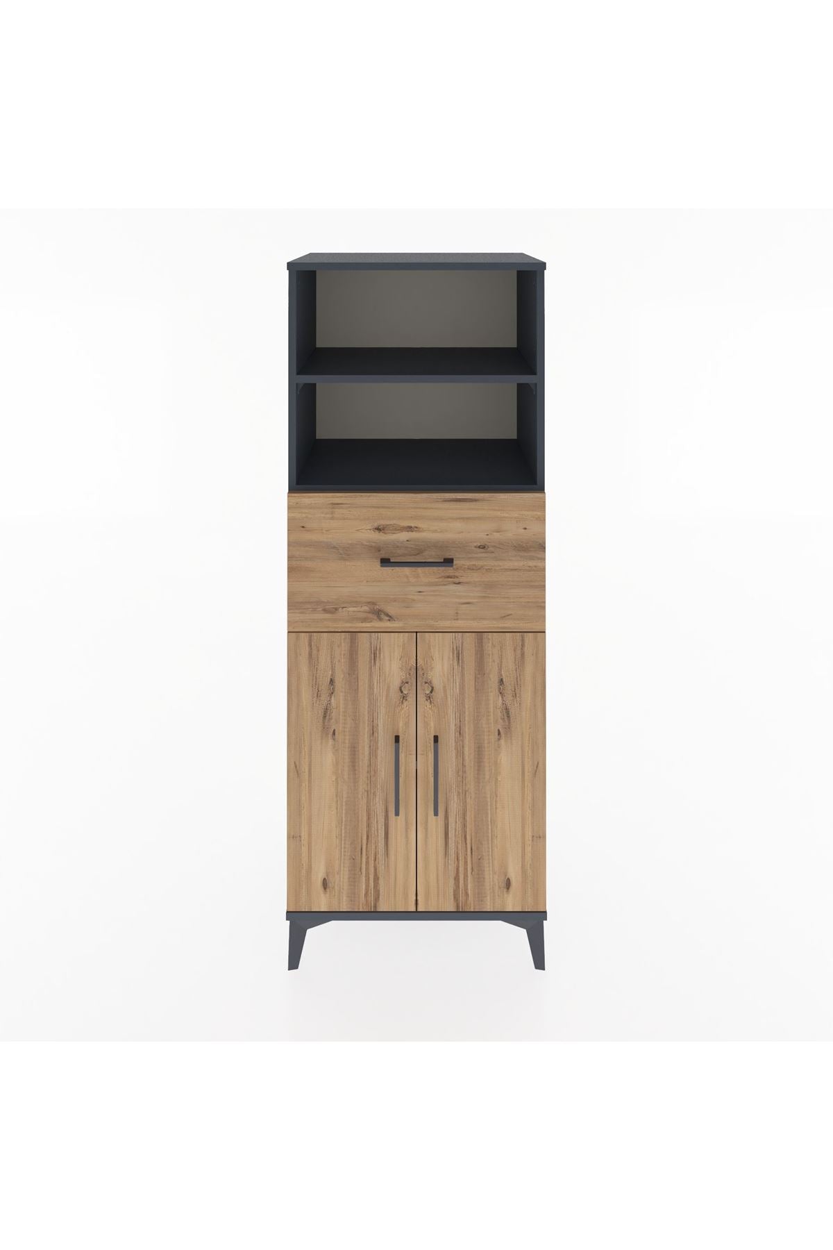 Hyperion Dolap 3 Raflı Tek Çekmeceli 2 Kapaklı 60x44x163 Antrasit-Çam