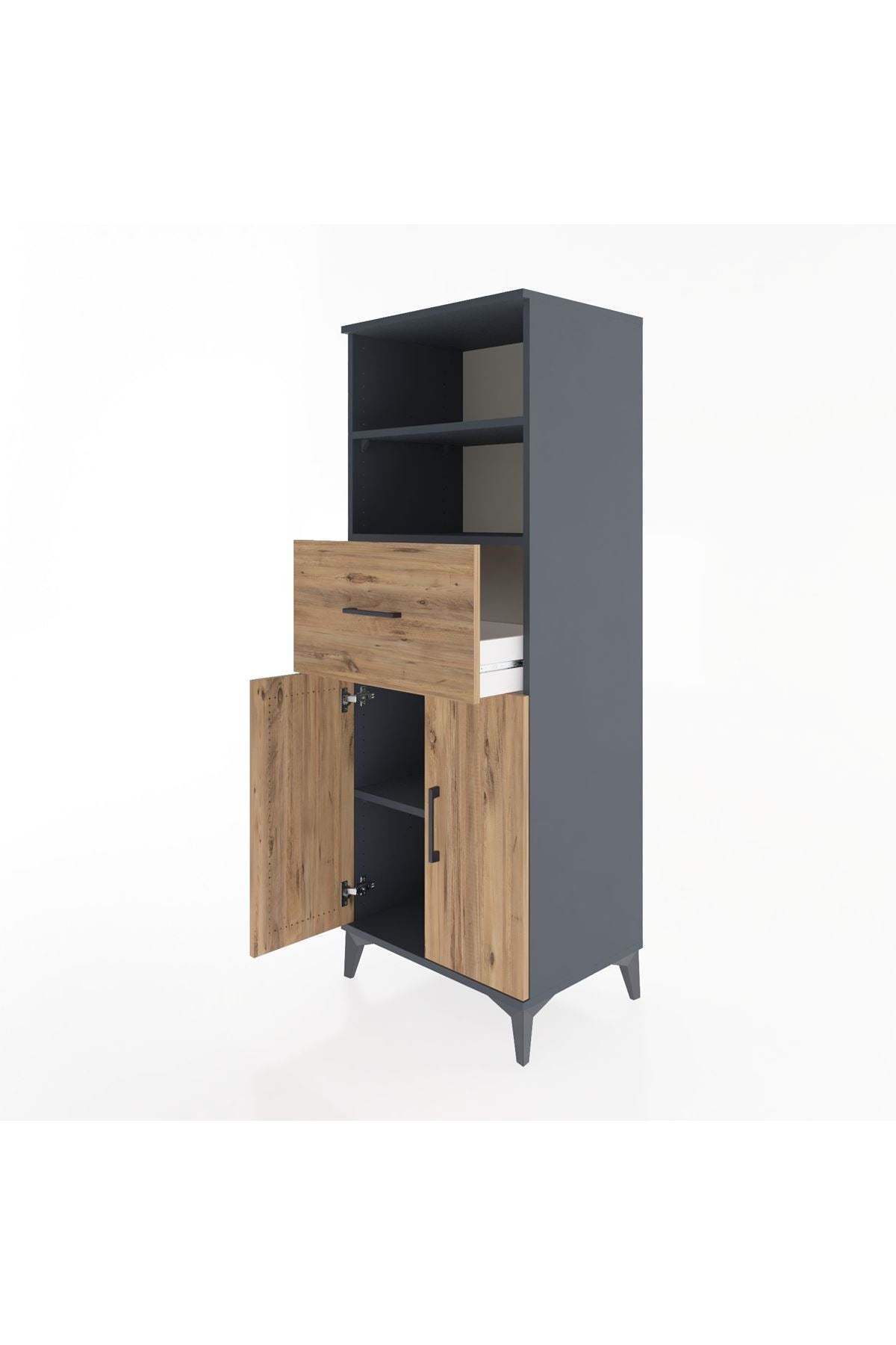 Hyperion Dolap 3 Raflı Tek Çekmeceli 2 Kapaklı 60x44x163 Antrasit-Çam