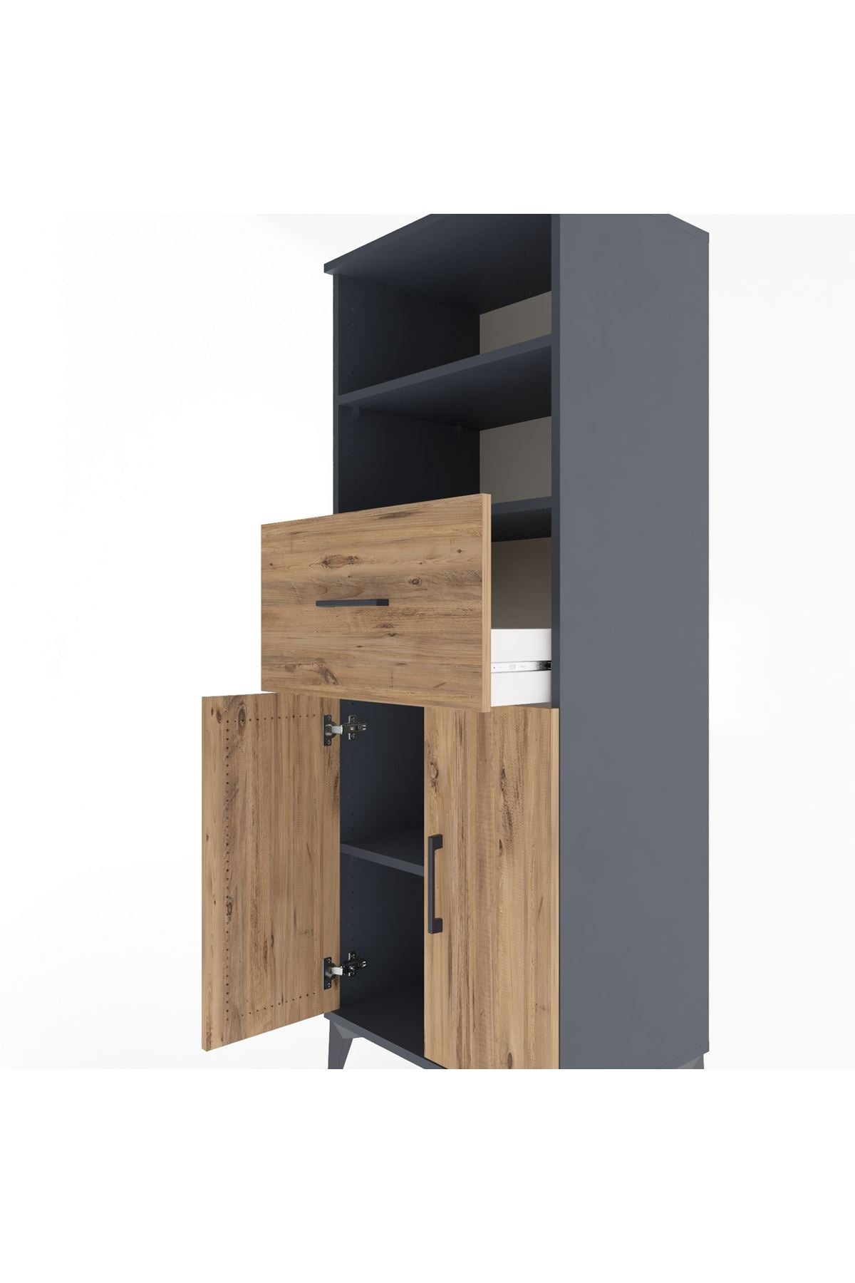 Hyperion Dolap 3 Raflı Tek Çekmeceli 2 Kapaklı 60x44x163 Antrasit-Çam