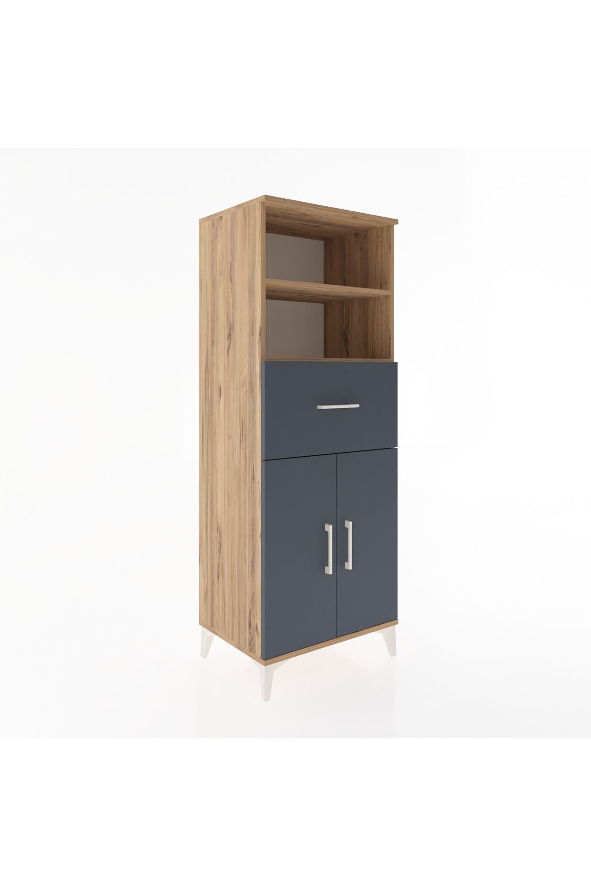 Hyperion Dolap 3 Raflı Tek Çekmeceli 2 Kapaklı 60x44x163 Çam-Antrasit