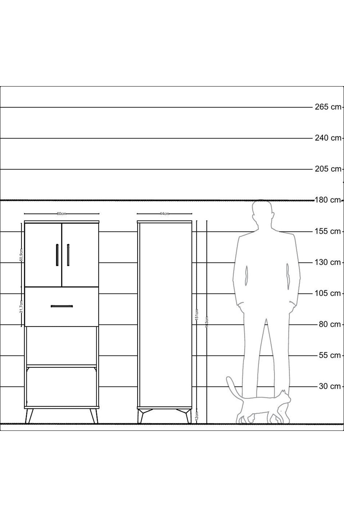 Hyperion Dolap 3 Raflı Tek Çekmeceli 2 Kapaklı 60x44x163 Antrasit-Aytaşı