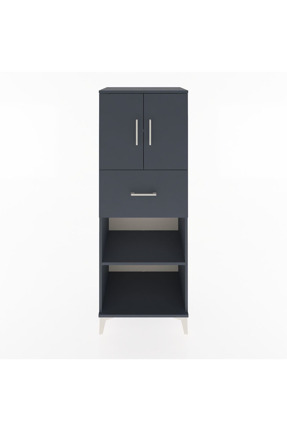 Hyperion Dolap 3 Raflı Tek Çekmeceli 2 Kapaklı 60x44x163 Antrasit-Antrasit