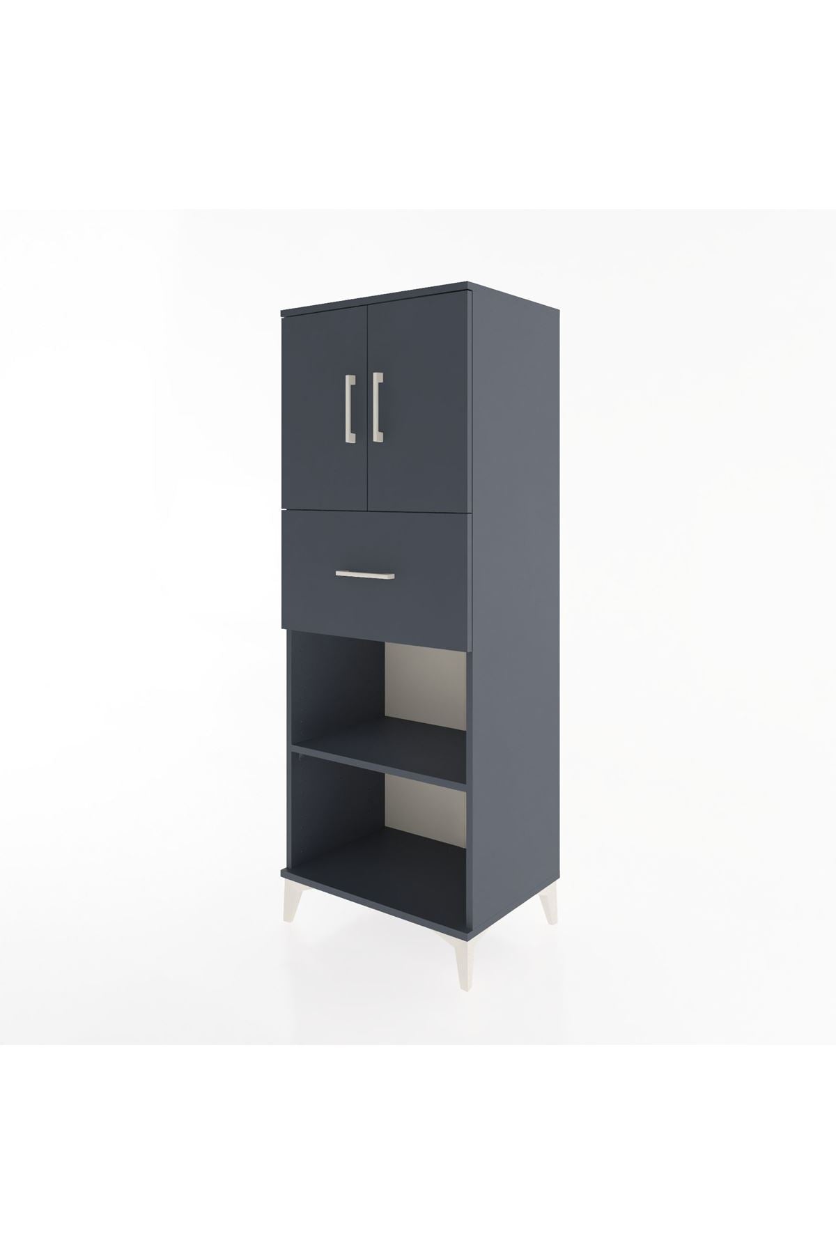 Hyperion Dolap 3 Raflı Tek Çekmeceli 2 Kapaklı 60x44x163 Antrasit-Antrasit