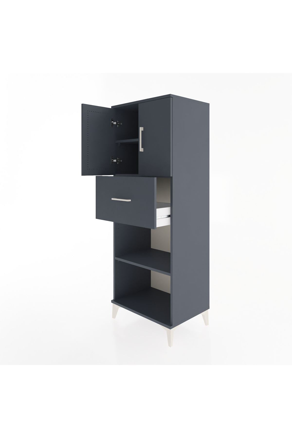 Hyperion Dolap 3 Raflı Tek Çekmeceli 2 Kapaklı 60x44x163 Antrasit-Antrasit