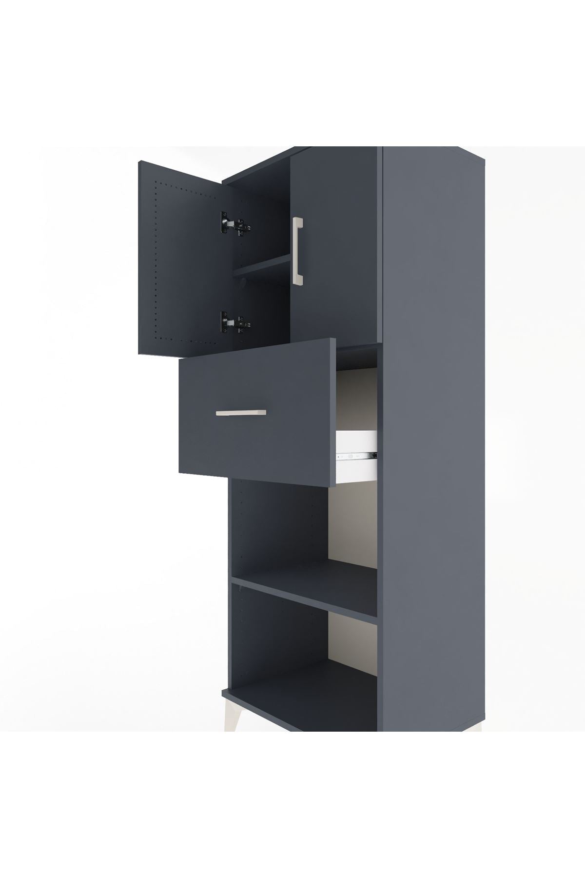 Hyperion Dolap 3 Raflı Tek Çekmeceli 2 Kapaklı 60x44x163 Antrasit-Antrasit