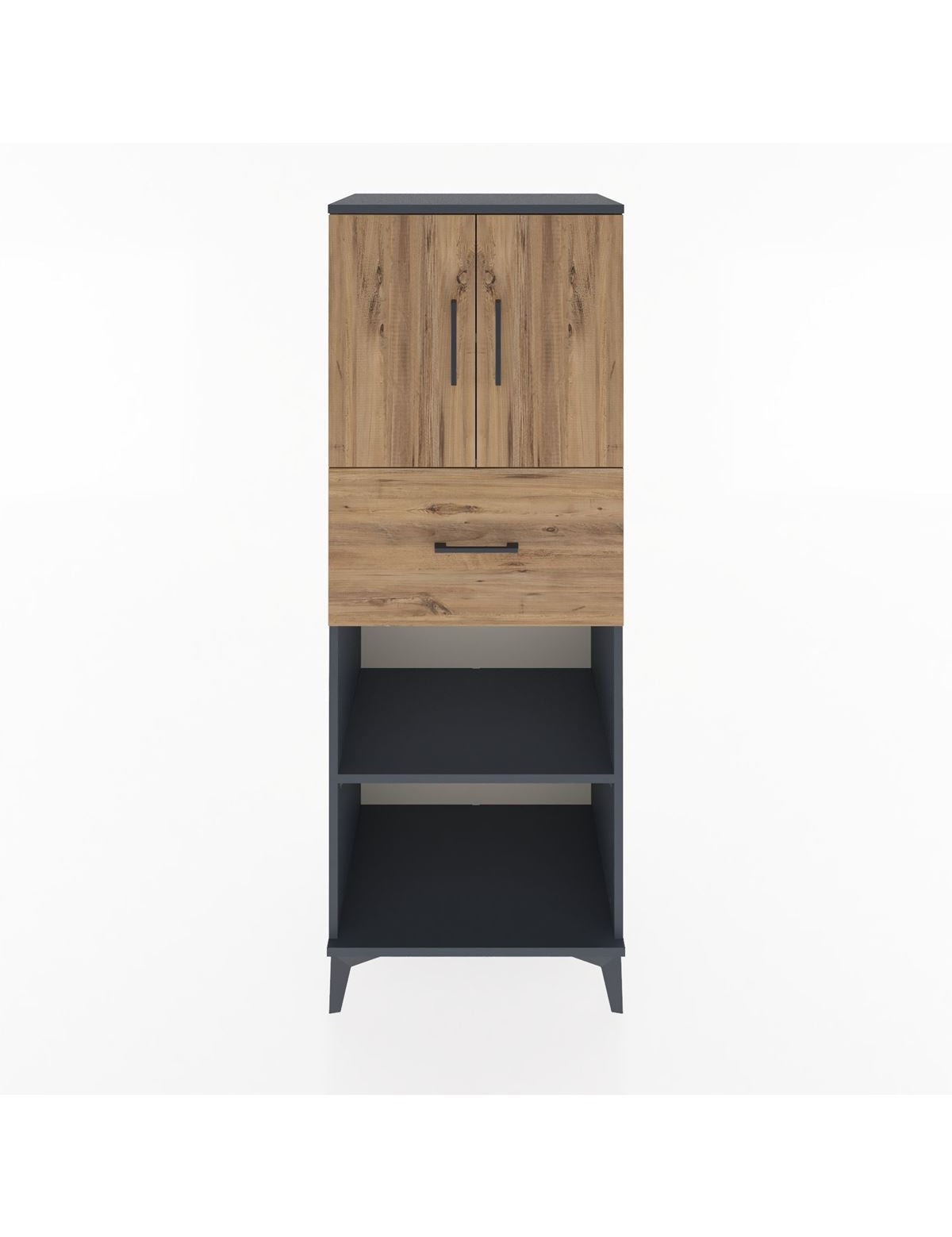 Hyperion Dolap 3 Raflı Tek Çekmeceli 2 Kapaklı 60x44x163 Antrasit-Çam