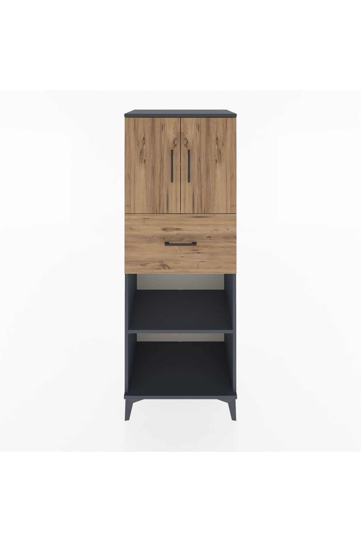 Hyperion Dolap 3 Raflı Tek Çekmeceli 2 Kapaklı 60x44x163 Antrasit-Çam