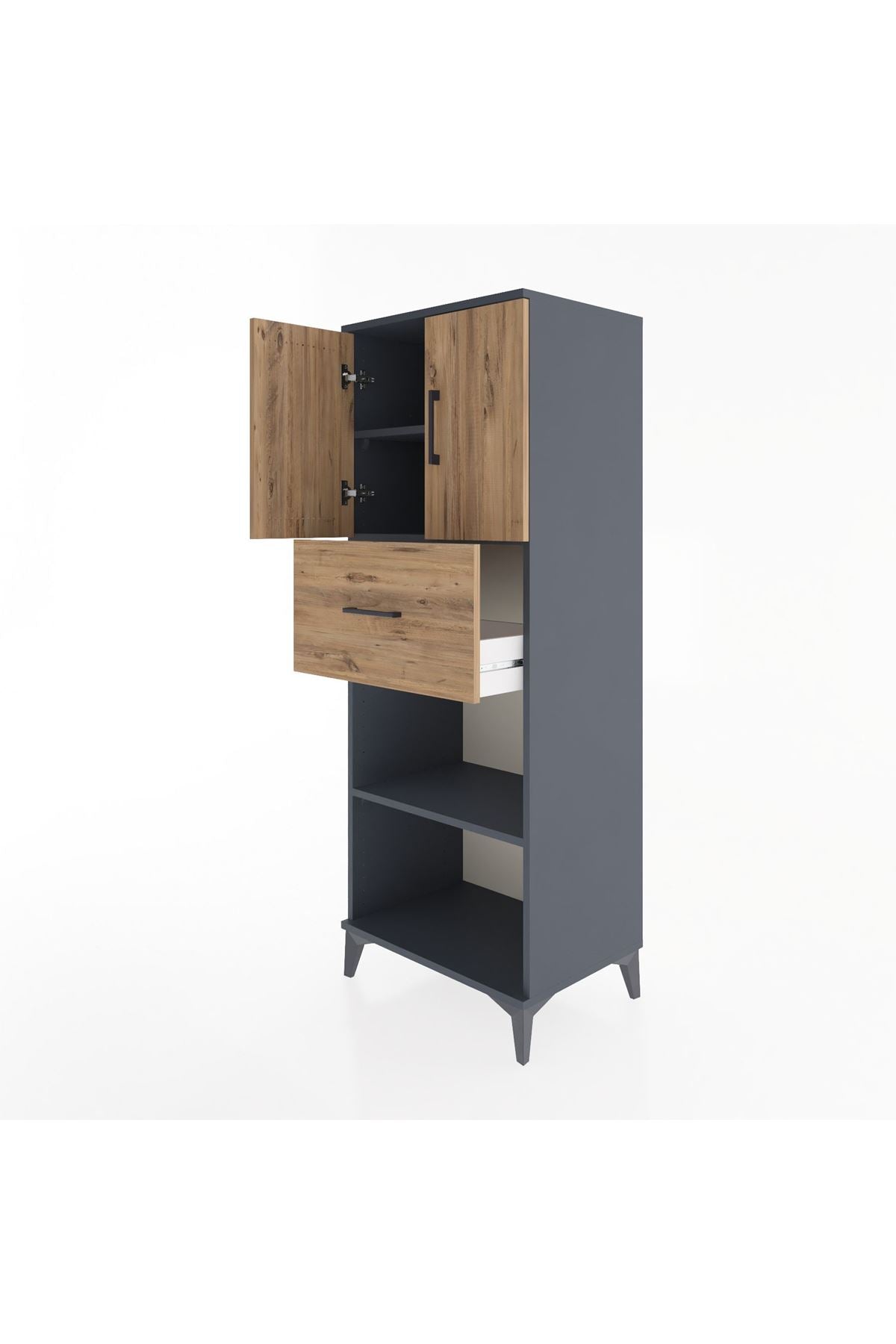 Hyperion Dolap 3 Raflı Tek Çekmeceli 2 Kapaklı 60x44x163 Antrasit-Çam