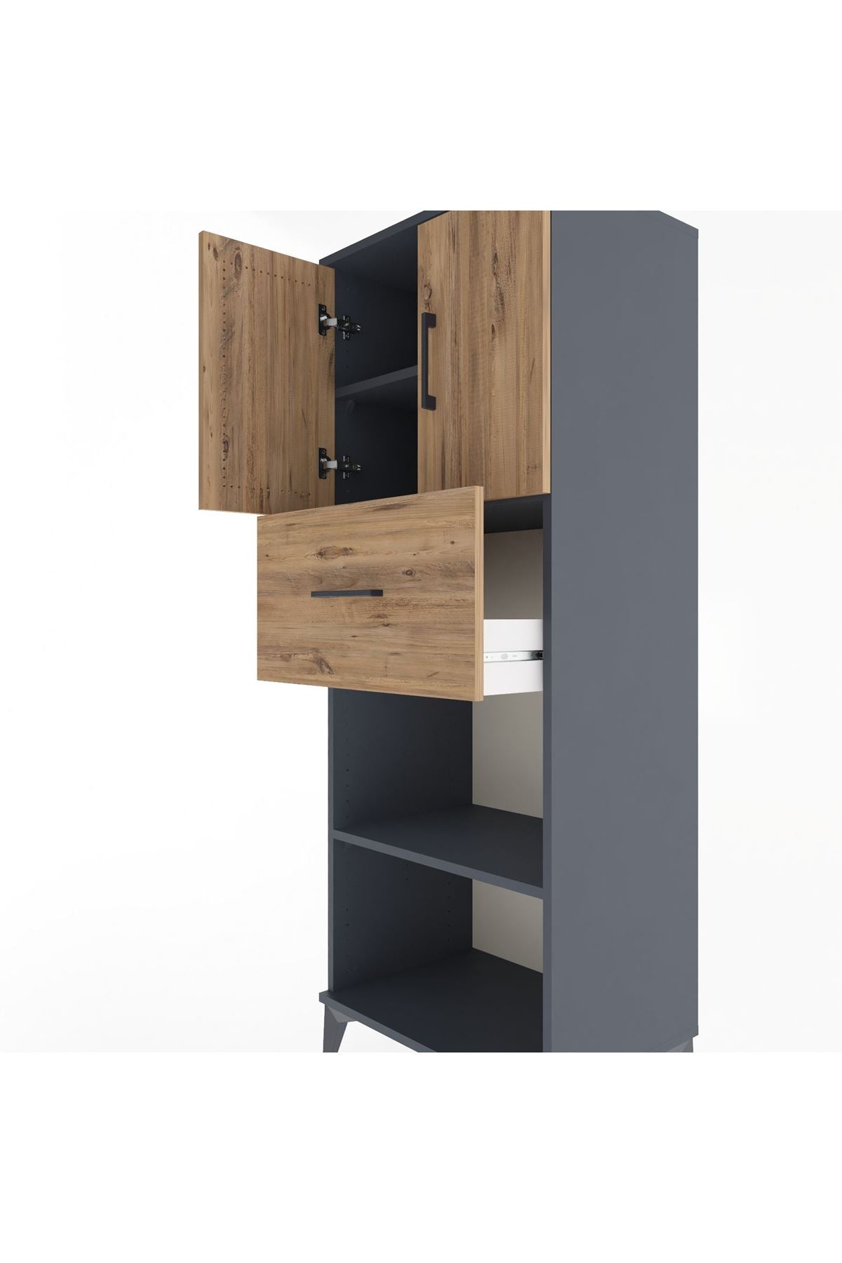 Hyperion Dolap 3 Raflı Tek Çekmeceli 2 Kapaklı 60x44x163 Antrasit-Çam