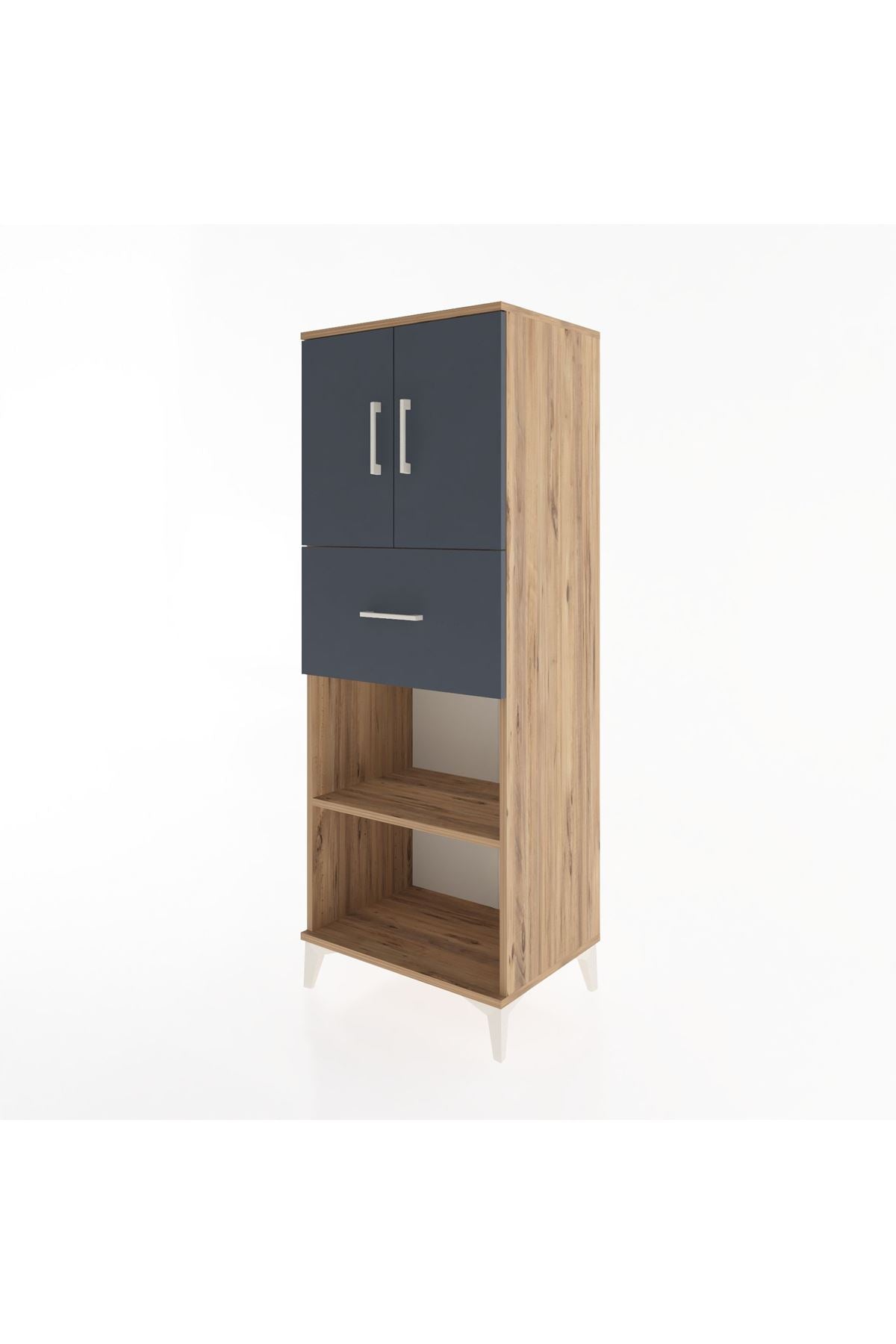 Hyperion Dolap 3 Raflı Tek Çekmeceli 2 Kapaklı 60x44x163 Çam-Antrasit