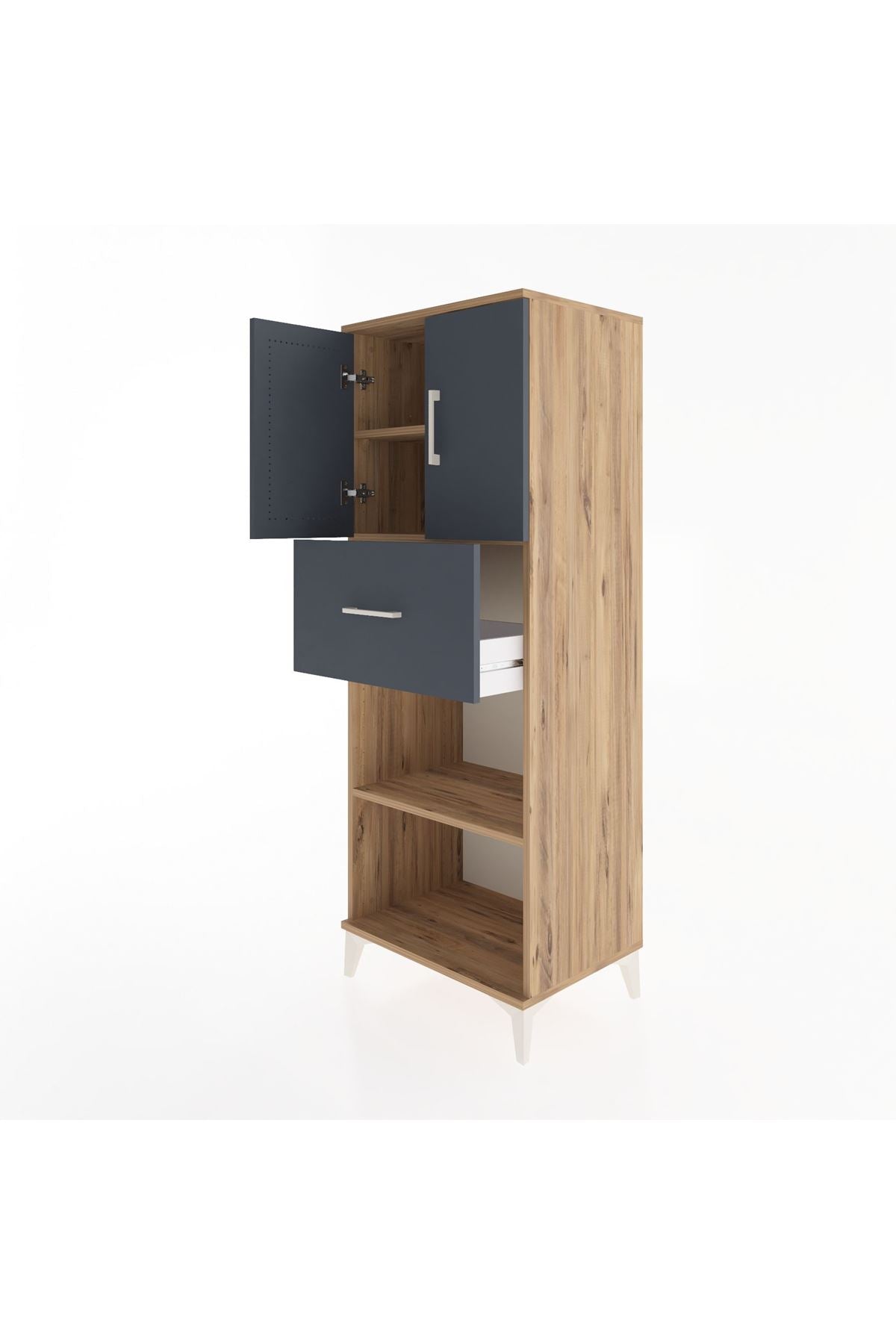 Hyperion Dolap 3 Raflı Tek Çekmeceli 2 Kapaklı 60x44x163 Çam-Antrasit