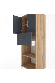 Hyperion Dolap 3 Raflı Tek Çekmeceli 2 Kapaklı 60x44x163 Çam-Antrasit