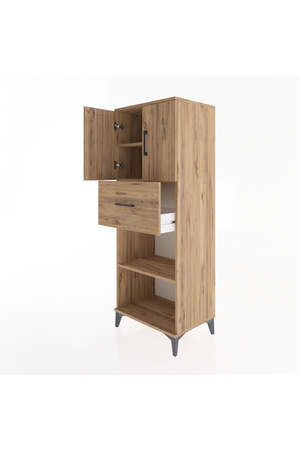 Hyperion Dolap 3 Raflı Tek Çekmeceli 2 Kapaklı 60x44x163 Çam-Çam